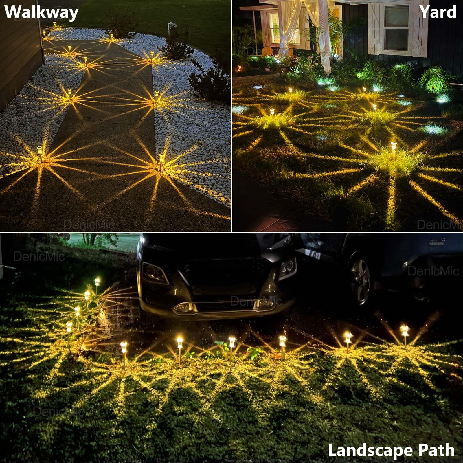 DenicMic Solar Lights Outdoor 10 Pack Waterproof 6000K Cold White LED Stainless Steel Stake Outside Lights for Yard Pathway Garden Driveway Walkway Landscape Path Lighting
