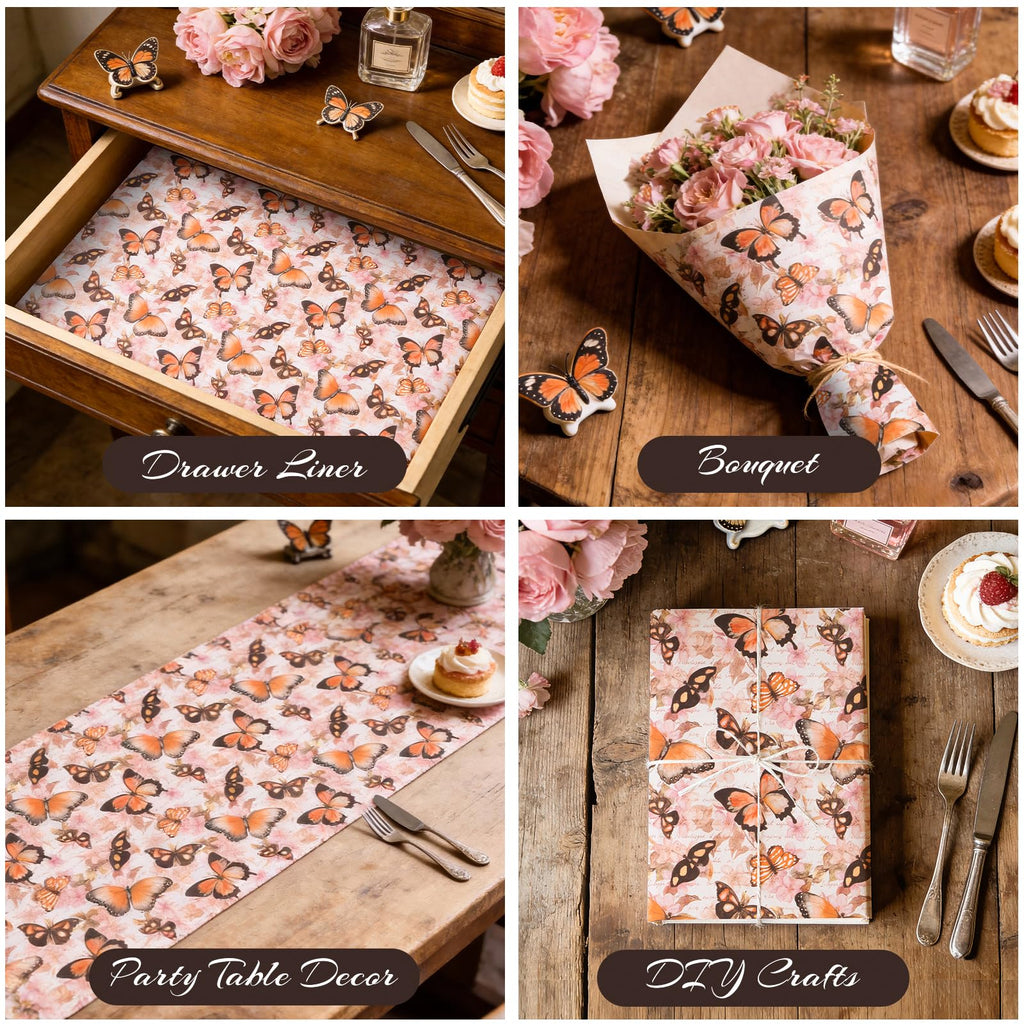 WRAPAHOLIC Kraft Floral Wrapping Paper Roll - Mini Roll - 17 Inch x 9.8 Feet - Spring Summer Garden Flower Design Perfect for Wedding, Bridal Shower, Birthday