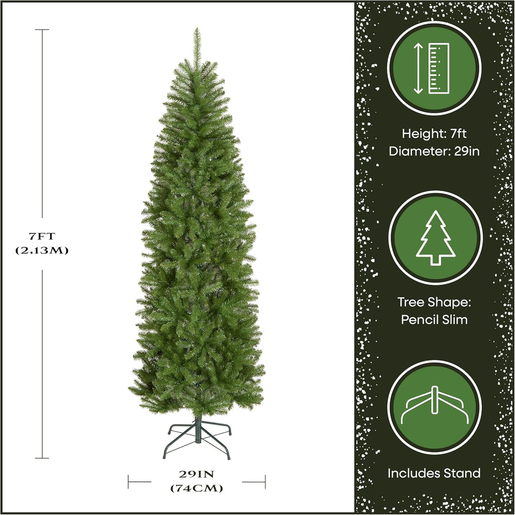 National Tree Company 7 ft Unlit Kingswood Fir Slim Artificial Christmas Tree, 892 Tips, Includes Stand, Green
