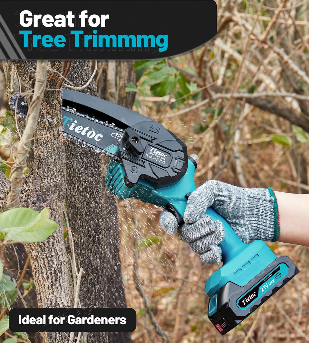 Tietoc Chainsaw 6 Inch Mini Electric Chainsaw Cordless Battery Powered, Hand Held Saw for Wood/Trees Trimming, Tools for Household and Garden, Chain Saw Gift for Men Dad Husband Fathers Gardener 2026