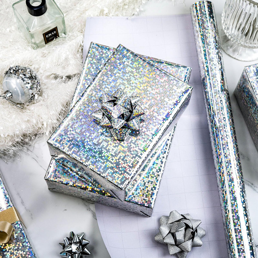 Burymento Black Wrapping Paper Roll, Metallic Holographic Stripe Gift Wrap for Birthday, Valentines, Mothers day, Graduation, Wedding, Fathers day, Baby Shower, Christmas (17 IN x 32.8 FT)