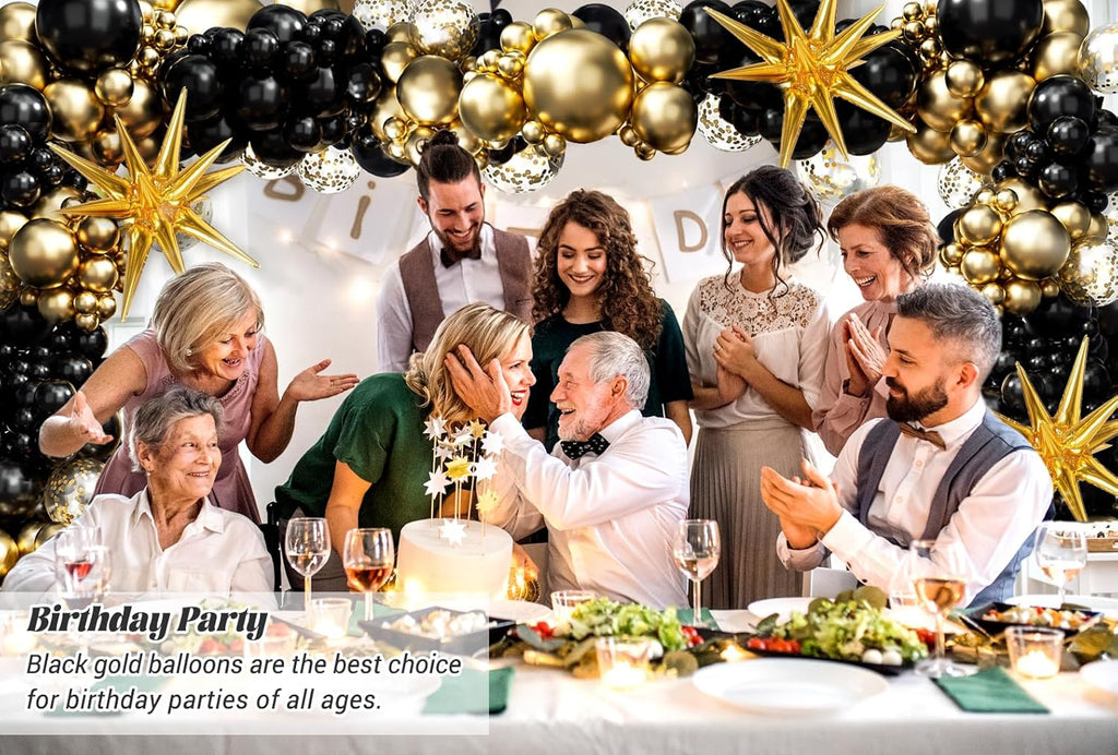 FOTIOMRG Black and Gold Balloons Garland Arch Kit, 5 10 12 18inch Black Gold Confetti Latex Balloons for 2025 Graduation New Year Anniversary Birthday Party Decorations