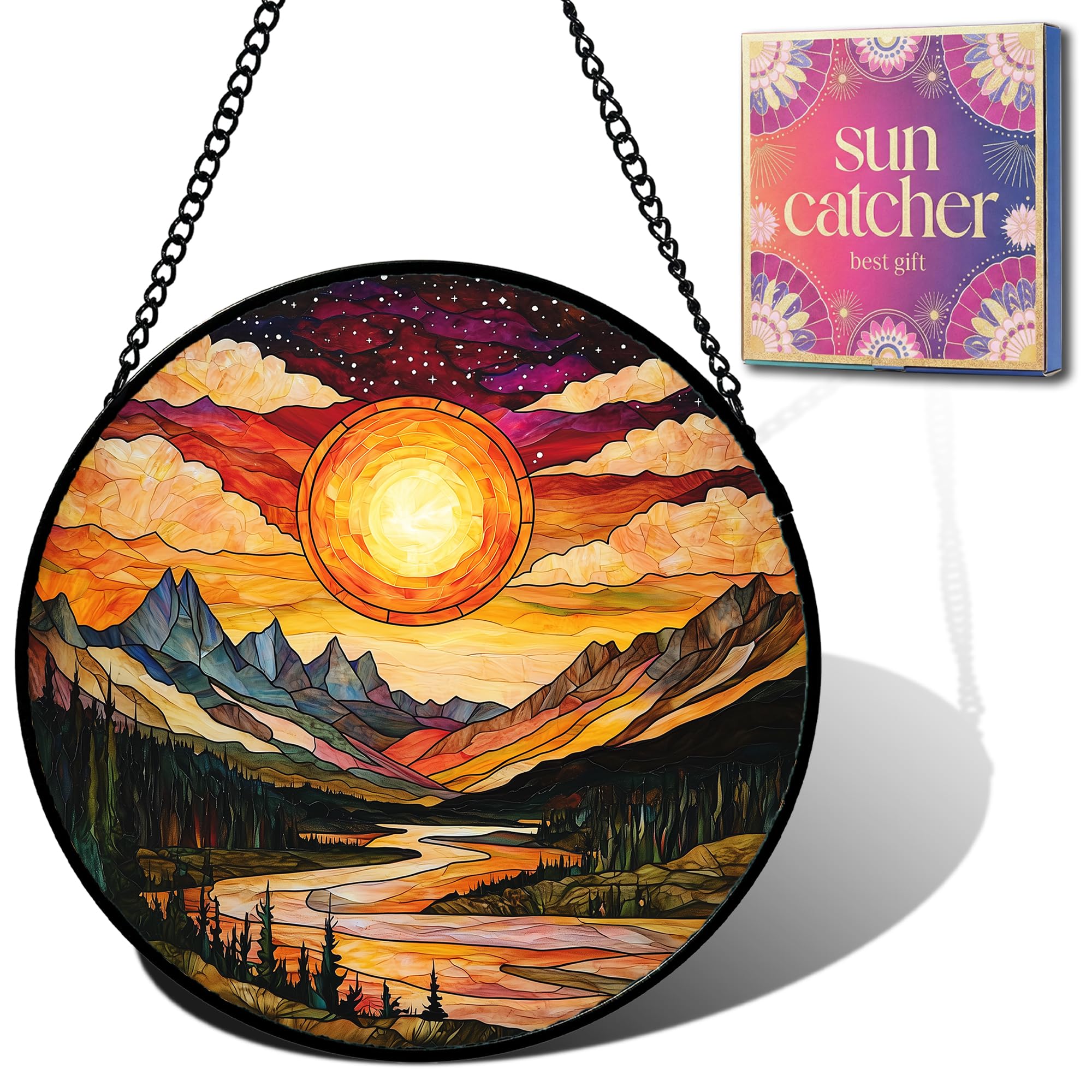 Birthday Gifts for Women - Beach Shell Faux Stained Glass Window Hanging Sun Catcher for Door Garden Acrylic Ocean Decor Mother's Day Christmas for Mom Men Nana Grandma Sisters 6.3"