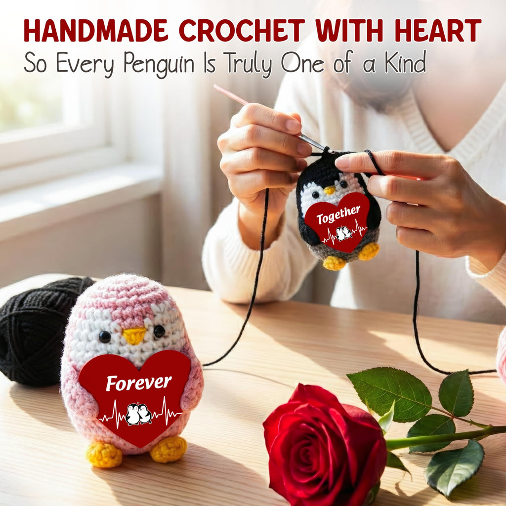OASSIE Anniversary Couple Gifts for Women Men - Positive Penguin Couple Crochet with Card - Mothers Day Birthday Anniversary Wedding Gifts for Wife Husband Him Her Couples Boyfriend Girlfriend