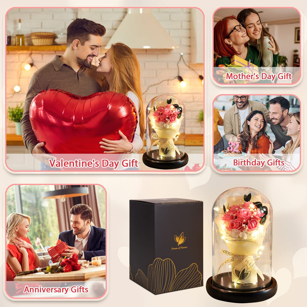 Beauty and The Beast Rose for Mom, Birthday Gifts for Women, Light Up Roses, Glass Dome Rose with LED Lights, Red Roses, Women's Gift for Mom Wife Grandmother