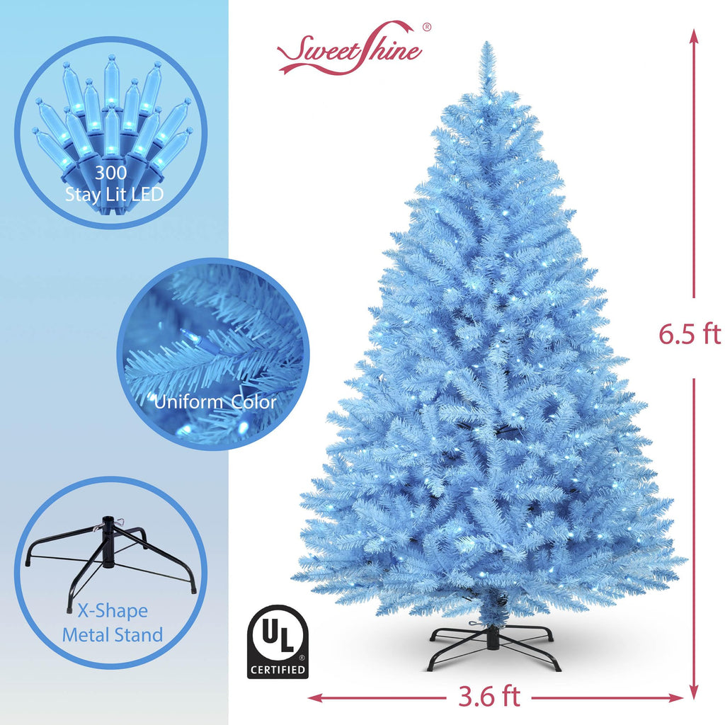 6.5ft Pre-lit Artificial Blue Christmas Tree with 300 LED Blue UL Listed String Lights (Blue)