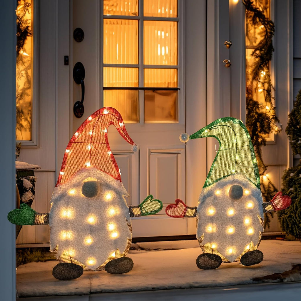 TW SHINE Set of 2 Lighted Christmas Gnomes Decorations, 50L 2 FT Stack-able Gnome Christmas Decor for Indoor Outdoor Festive Xmas Holiday Garden Yard Lawn