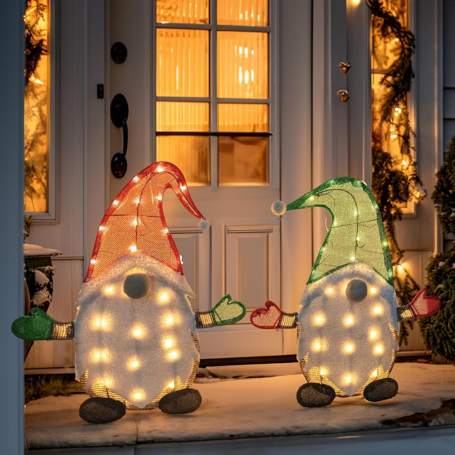 TW SHINE Set of 2 Lighted Christmas Gnomes Decorations, 50L 2 FT Stack-able Gnome Christmas Decor for Indoor Outdoor Festive Xmas Holiday Garden Yard Lawn