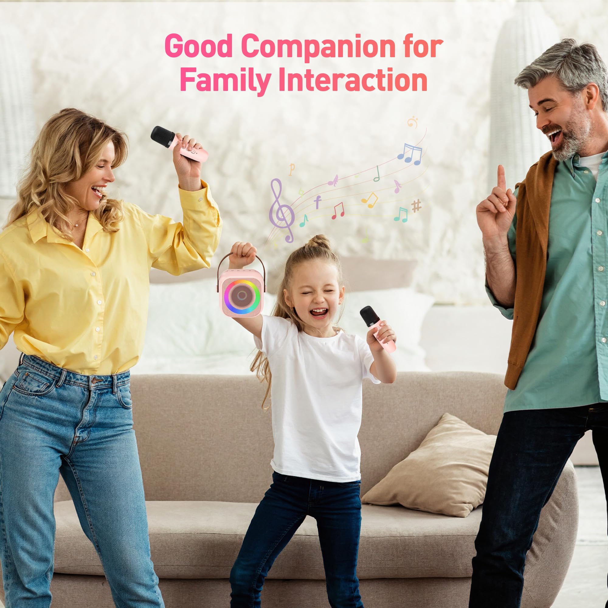 Mini Karaoke Machine, Portable Bluetooth Karaoke Speaker with 2 Wireless Microphones and Party Lights for Kids and Adults, Birthday Gifts for Girls Boys Family Home Party