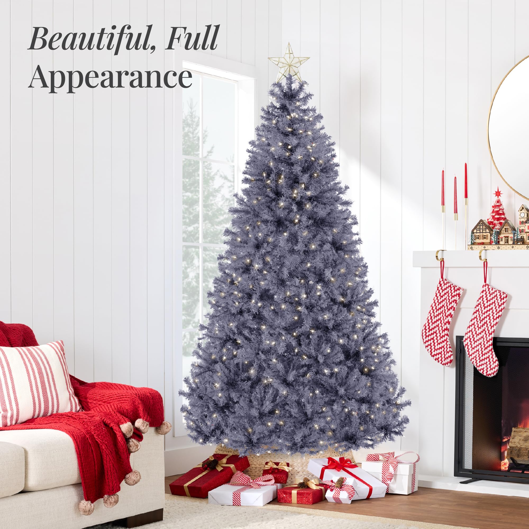 Best Choice Products White Christmas Tree 6ft Pre-Lit Artificial Pine Tree Premium Holiday Decoration w/Warm White Lights, Stand, Easy Assembly