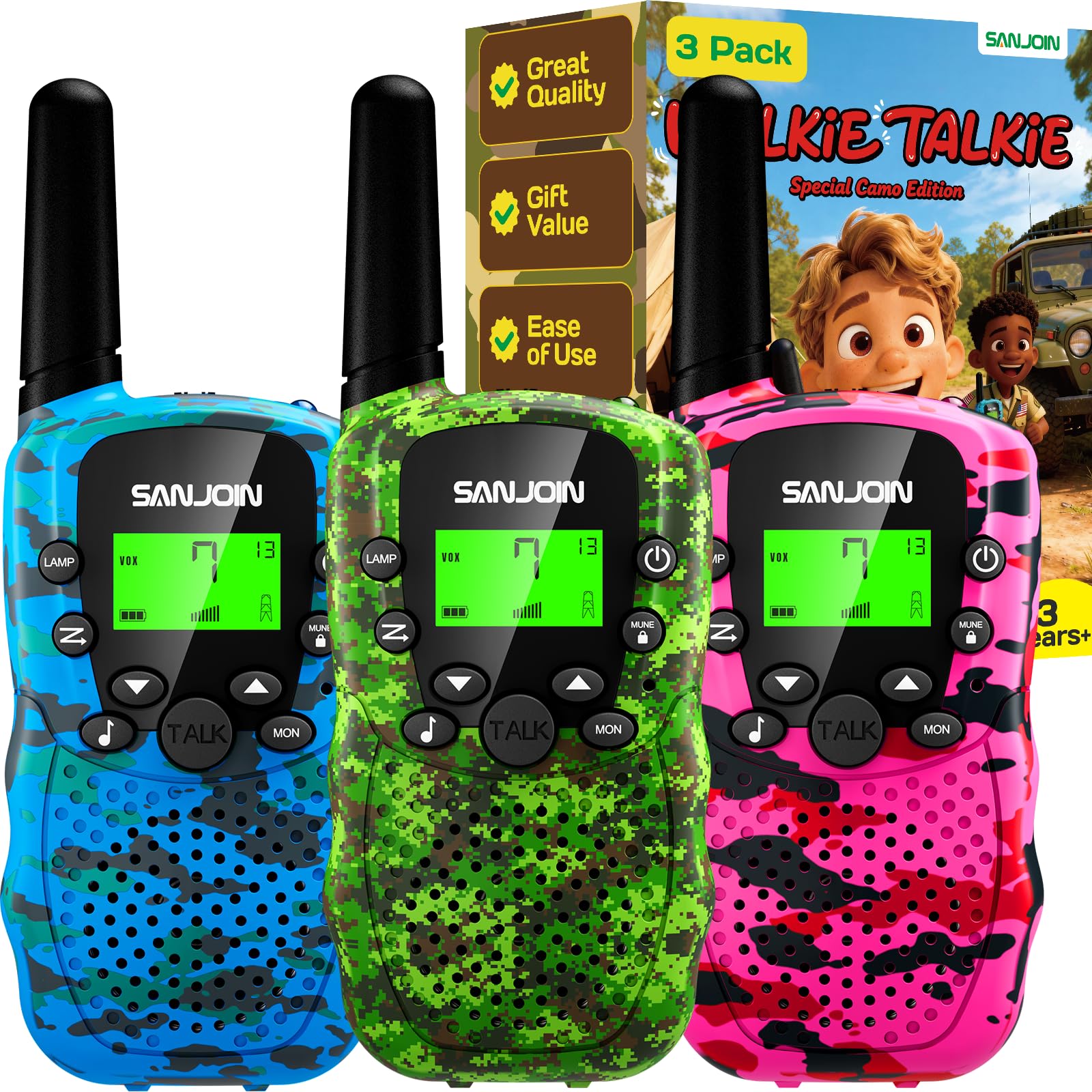 Walkie Talkies for Kids Games Outdoor Toys for 3-12 Year Old Boys Girls, 3 Miles Long Range Walkie Talkie to Camping Hiking, 4 Year Old Girl Birthday Gifts for 3 4 5 6 7 8 9 Year Old Boy Girl Gift