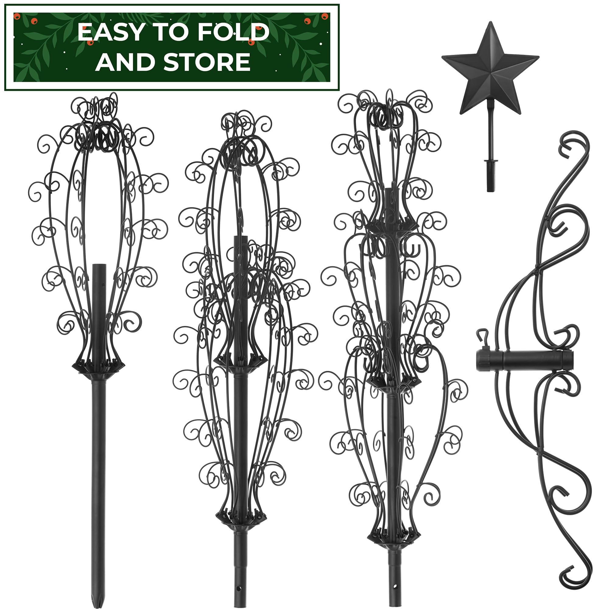 Casafield Ornament Display Christmas Tree with Stand - 6' Black Wrought Iron Ornament Holder