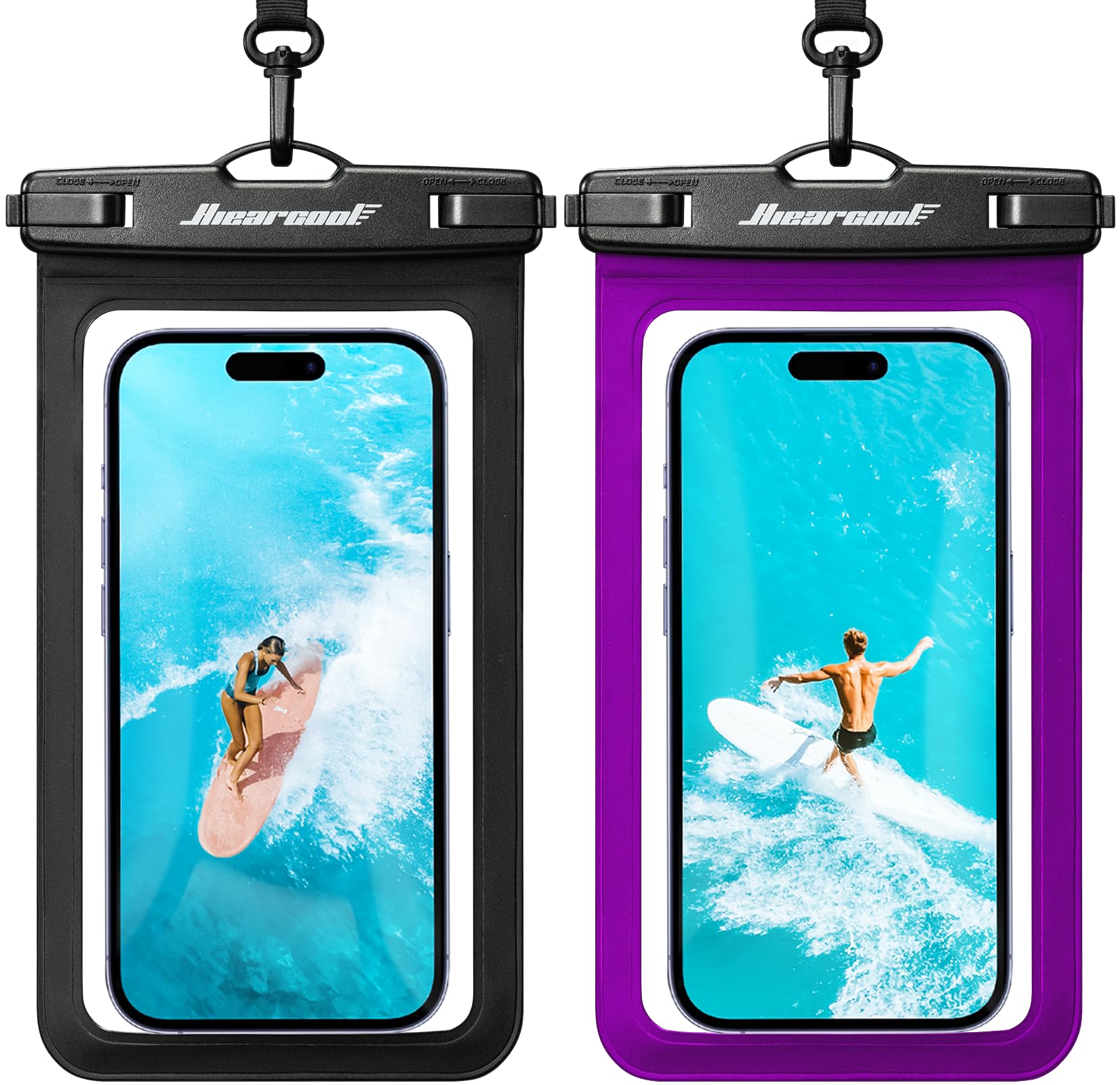 Hiearcool Waterproof Phone Pouch, IPX8 Waterproof Phone Case for iPhone 17/16/15/14 Pro Max, Cell Phone Dry Bag for Beach & Cruise Essentials, Touch Screen, Lanyard Included, 2 Pack (Fits Up to 8.9”)