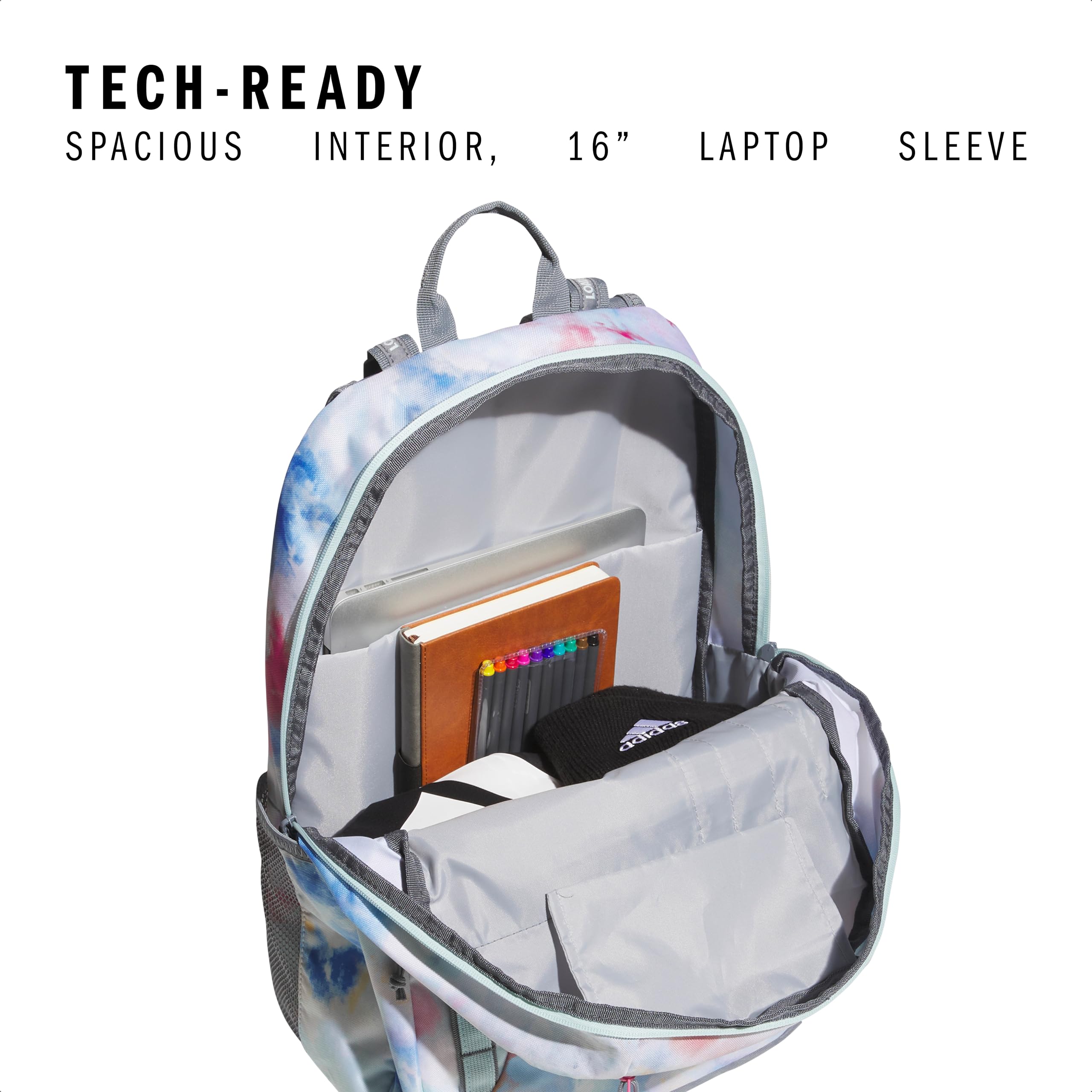 adidas Excel 7 School Backpack for Laptop, Gym and Travel, 34L, Twill White/Black/7.5, OSFA