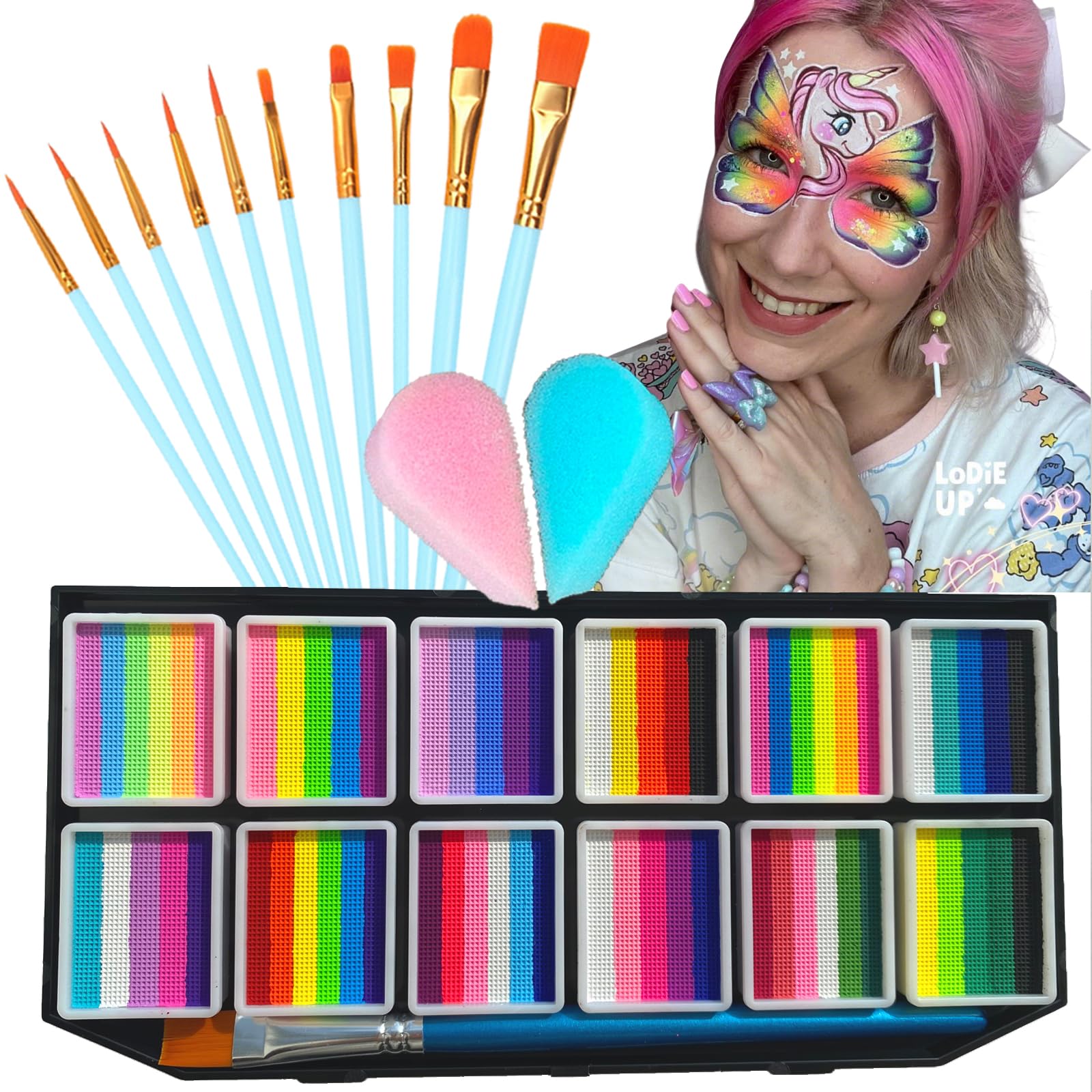 Face Painting Kit for Kids, 42 Colors Professional Face Paint Makeup Kit Non-Toxic Water Activated Facepaint Palette with Brush, Stencil, Sponge, Gem, for Party Halloween Christmas (42 Colors)