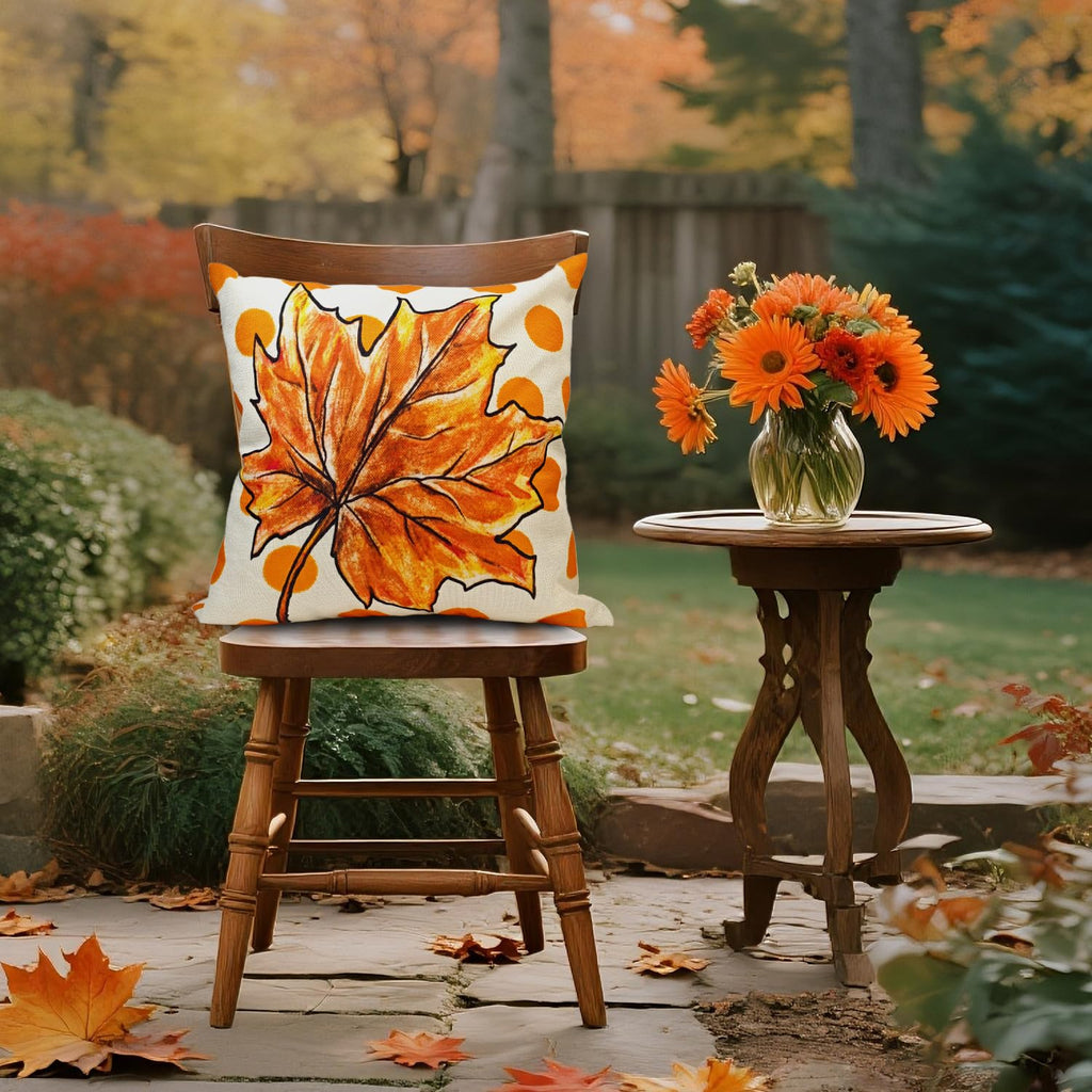 Fall Pillow Covers 18x18 Inch Autumn Pumpkin Maple Leaf Throw Pillowcase Orange Cushion Case for Thanksgiving Home Farmhouse Couch Sofa Bed Indoor Outdoor Decor (Set of 4)
