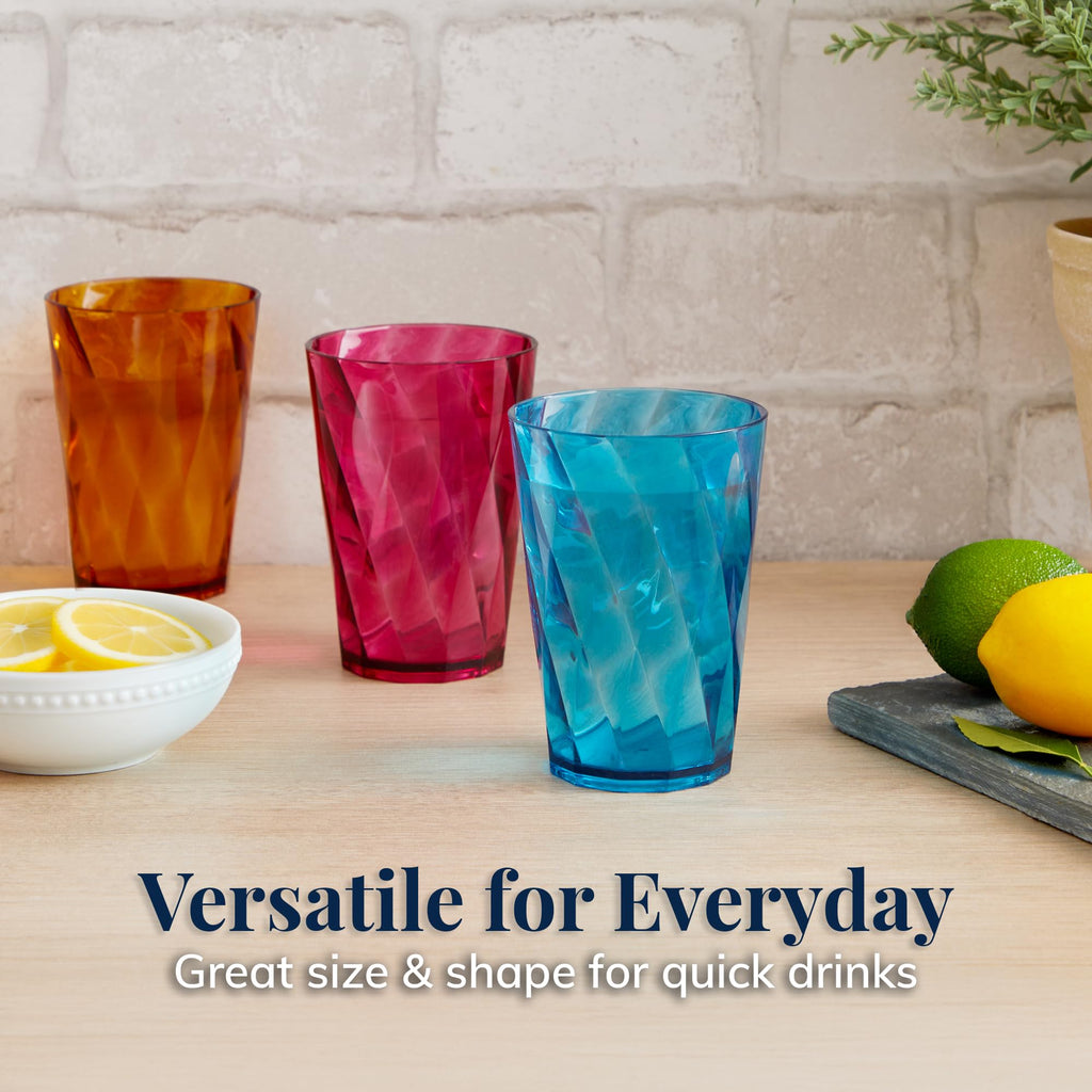 US Acrylic Optix Plastic Reusable Drinking Glasses (Set of 8) 20oz Water Cups in Jewel Tone Colors | BPA-Free Tumblers, Made in USA | Top-Rack Dishwasher Safe