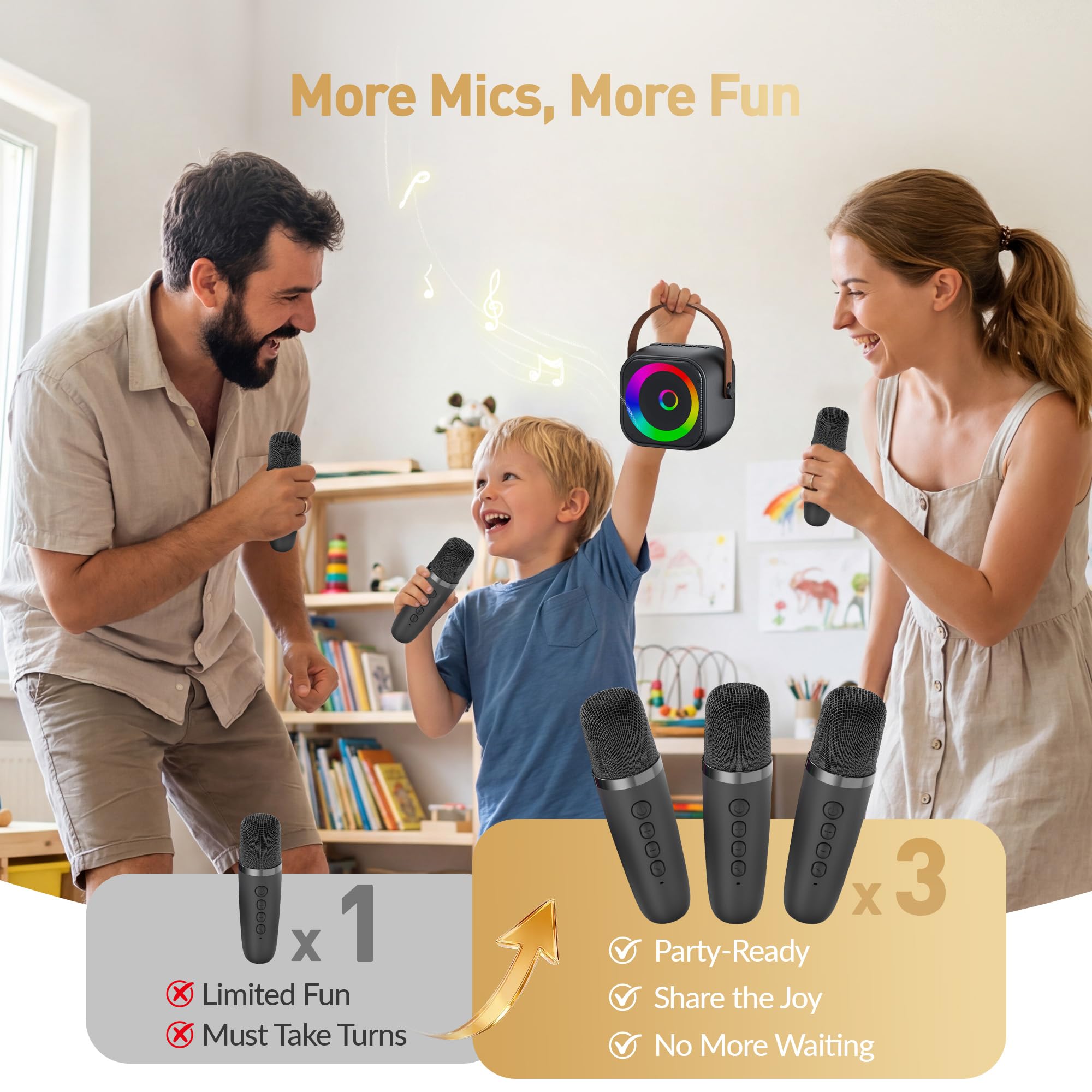 Mini Karaoke Machine, Portable Bluetooth Karaoke Speaker with 2 Wireless Microphones and Party Lights for Kids and Adults, Birthday Gifts for Girls Boys Family Home Party