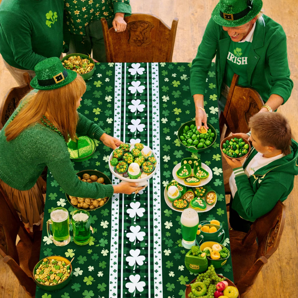 OHOME St Patricks Day Decorations - 2 PCS Shamrock Tablecloth | St Patricks Day Party Favors Supplies Decor Indoor Outdoor - St Patrick's Day Table Runner Covers Backdrop Banner for Home Kitchen