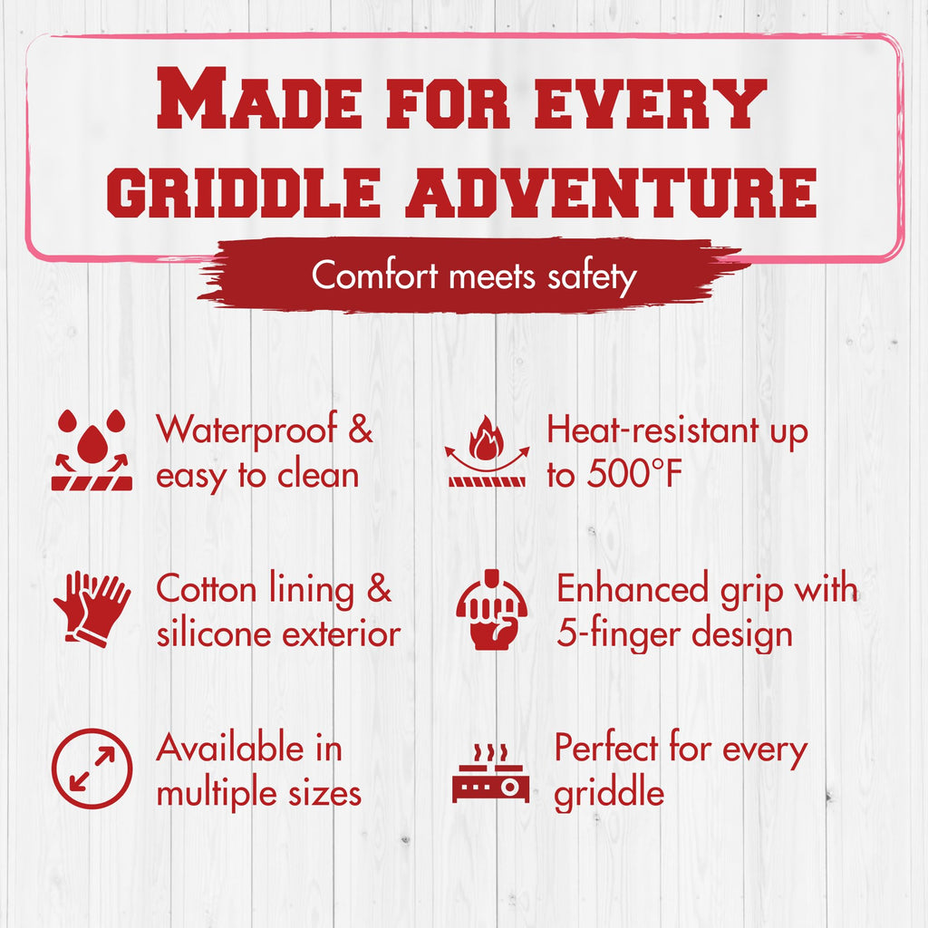 KITCHEN PERFECTION Silicone Oven & Griddle Gloves -Extreme Heat Resistant BBQ & Grilling Gloves -Handle Hot Food Right on Your Griddle |Waterproof Oven Mitts Grill Gloves |Superior Set+3 Bonuses