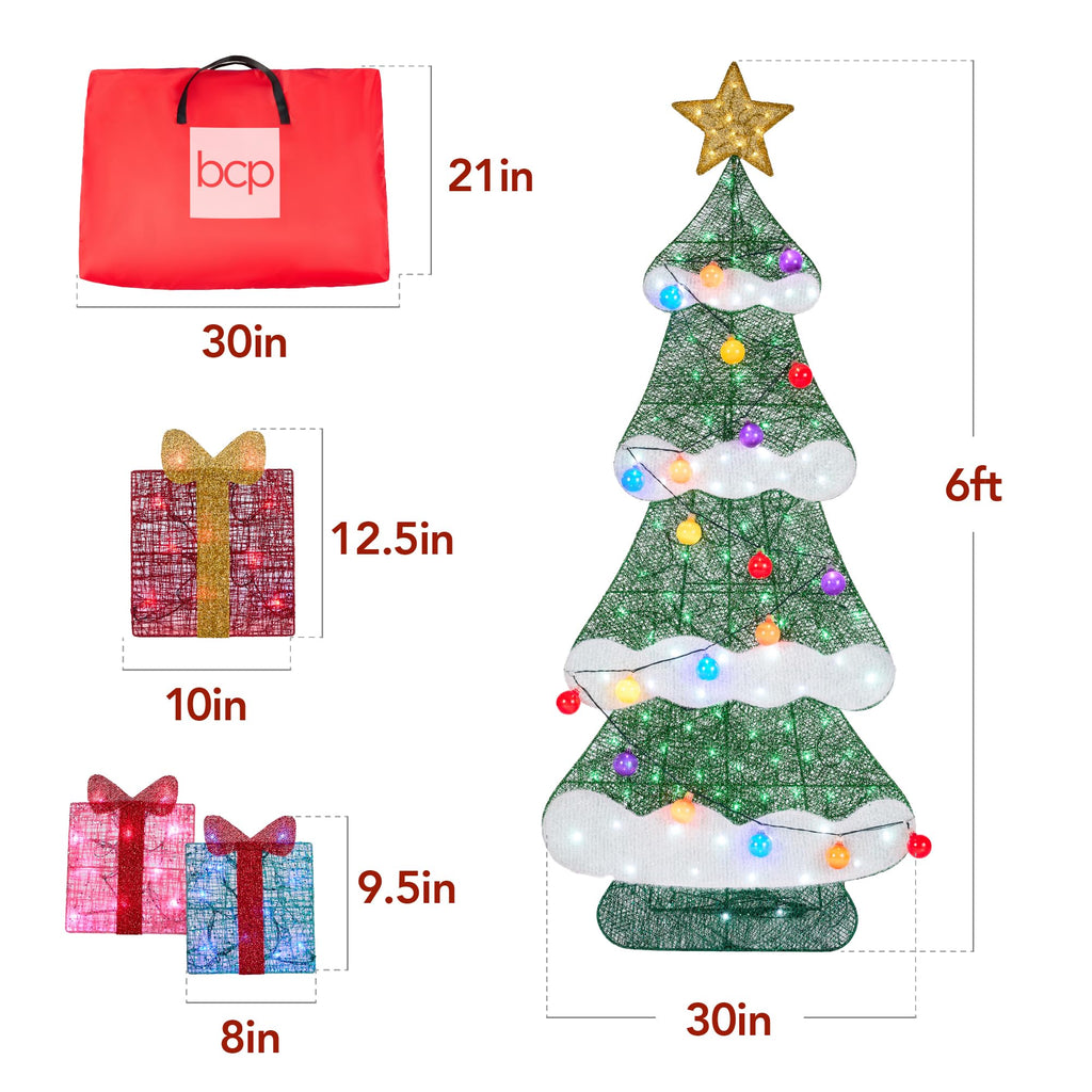 Best Choice Products 6ft Lighted 2D Christmas Tree Outdoor Décor, Large Holiday Yard Decoration w/ 170 Twinkling LED Lights, Storage Bag - Red