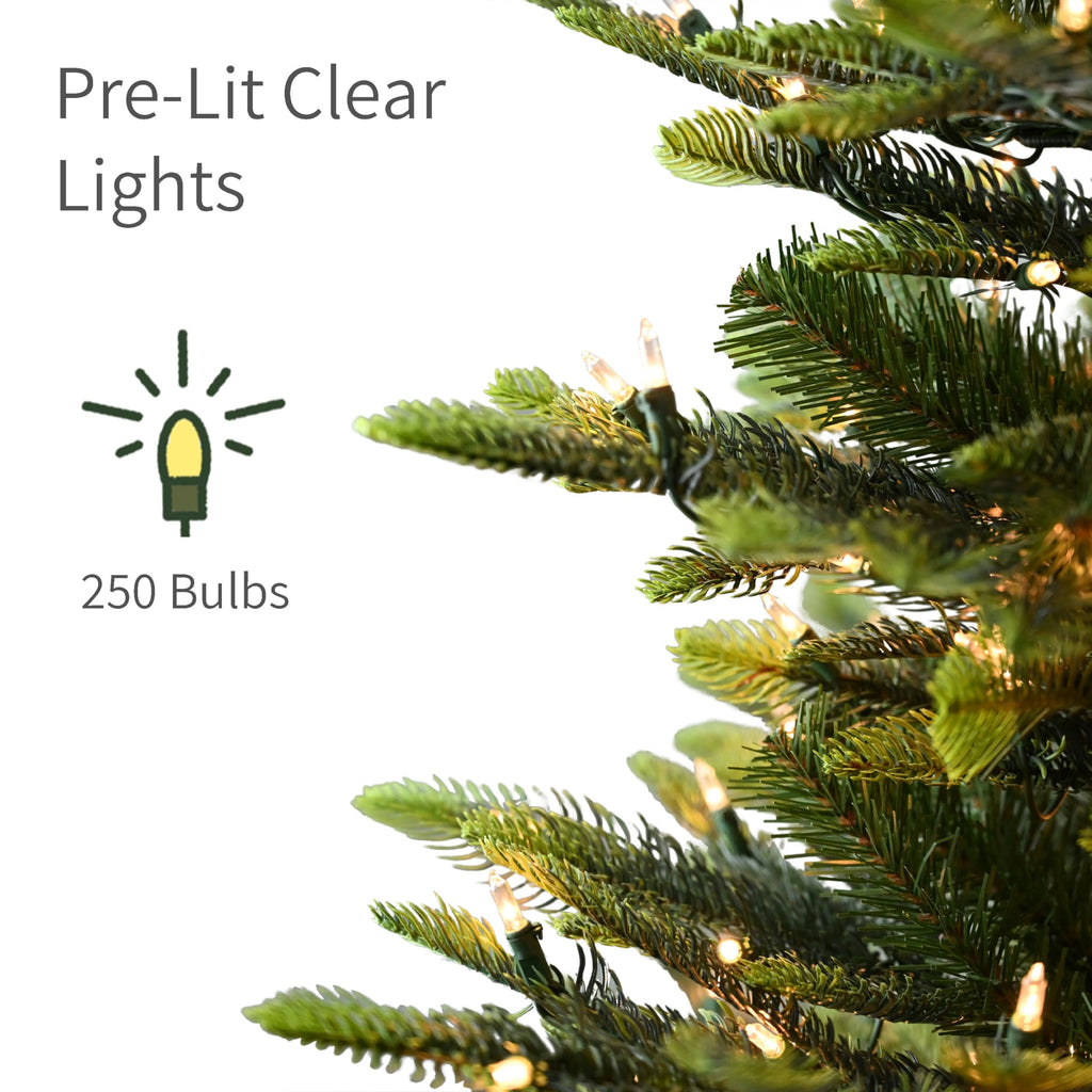 Puleo International 7.5ft Pre-Lit Aspen Fir Artificial Christmas Tree with 700 Clear Lights, 1319 Realistic Dense Branch Tips, Easy Setup Artificial Trees with Sturdy Metal Stand