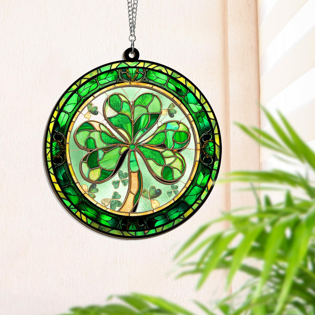 FLAGWIX St Patricks Day Decorations - Hanging Suncatcher 6 in, Shamrock St Patricks Day Decorations, Irish Suncatcher for Home Garden Decor - Irish Gifts for Women Men, Spiritual Gifts for Mom Grandma