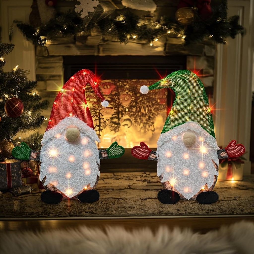 TW SHINE Set of 2 Lighted Christmas Gnomes Decorations, 50L 2 FT Stack-able Gnome Christmas Decor for Indoor Outdoor Festive Xmas Holiday Garden Yard Lawn