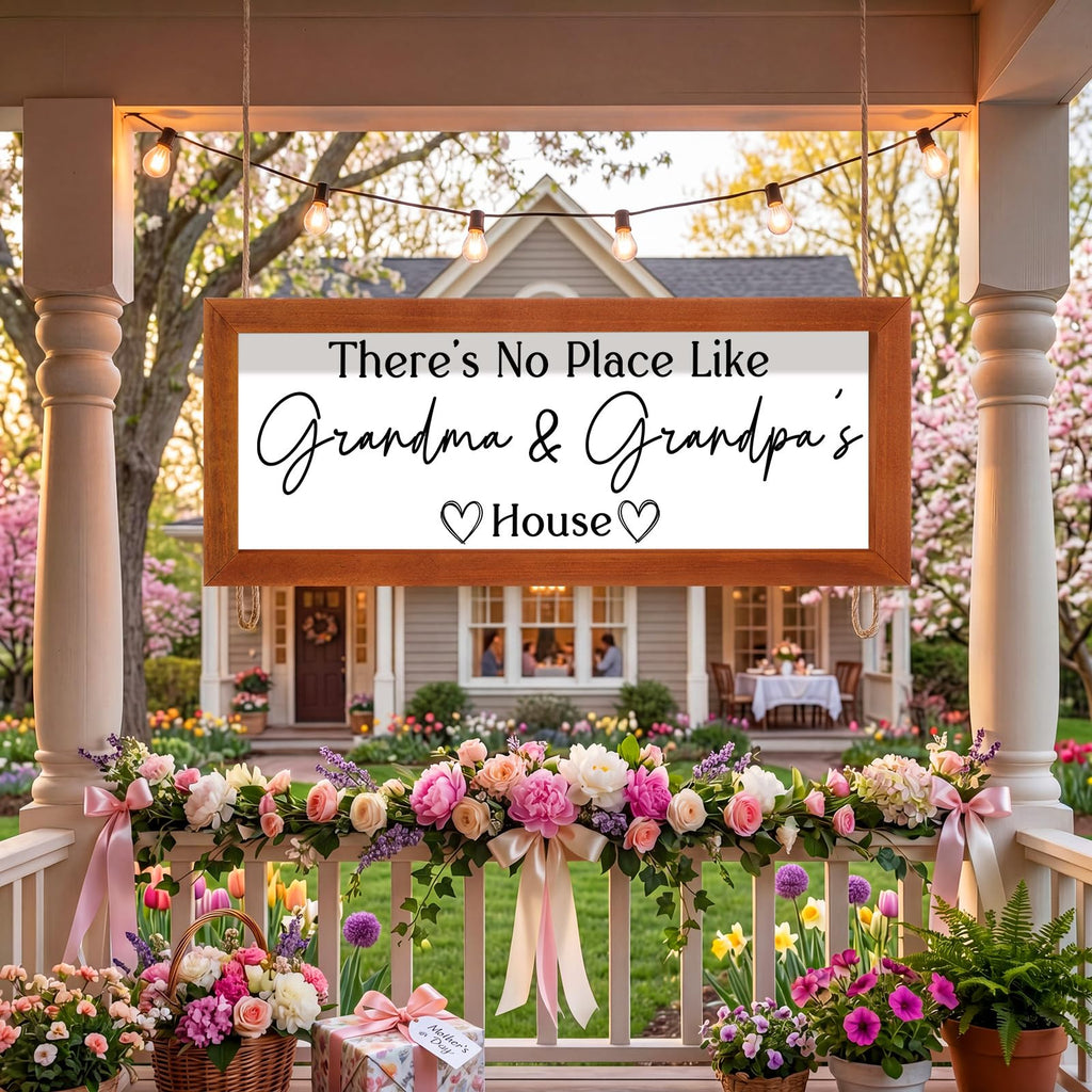 Yousoontic Grandparents Gift from Grandkids There's No Place Like Grandma & Grandpa's House Wooden Sign Farmhouse Home Decor for Birthday Christmas Thanksgiving Gift(Dark Brown,11.8 Inch)