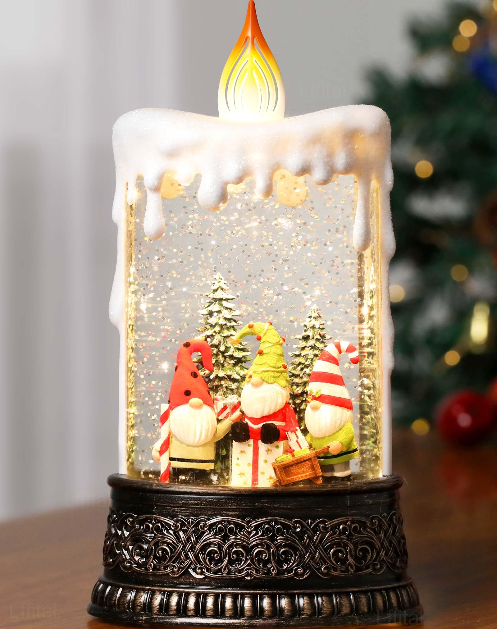 Snowman Christmas Snow Globe Lantern, Lighted Christmas Decorations for Home Candle Shaped Snow Lantern with Music Timer Glittering, Home Decor Festival Gife, USB & Battery Operated