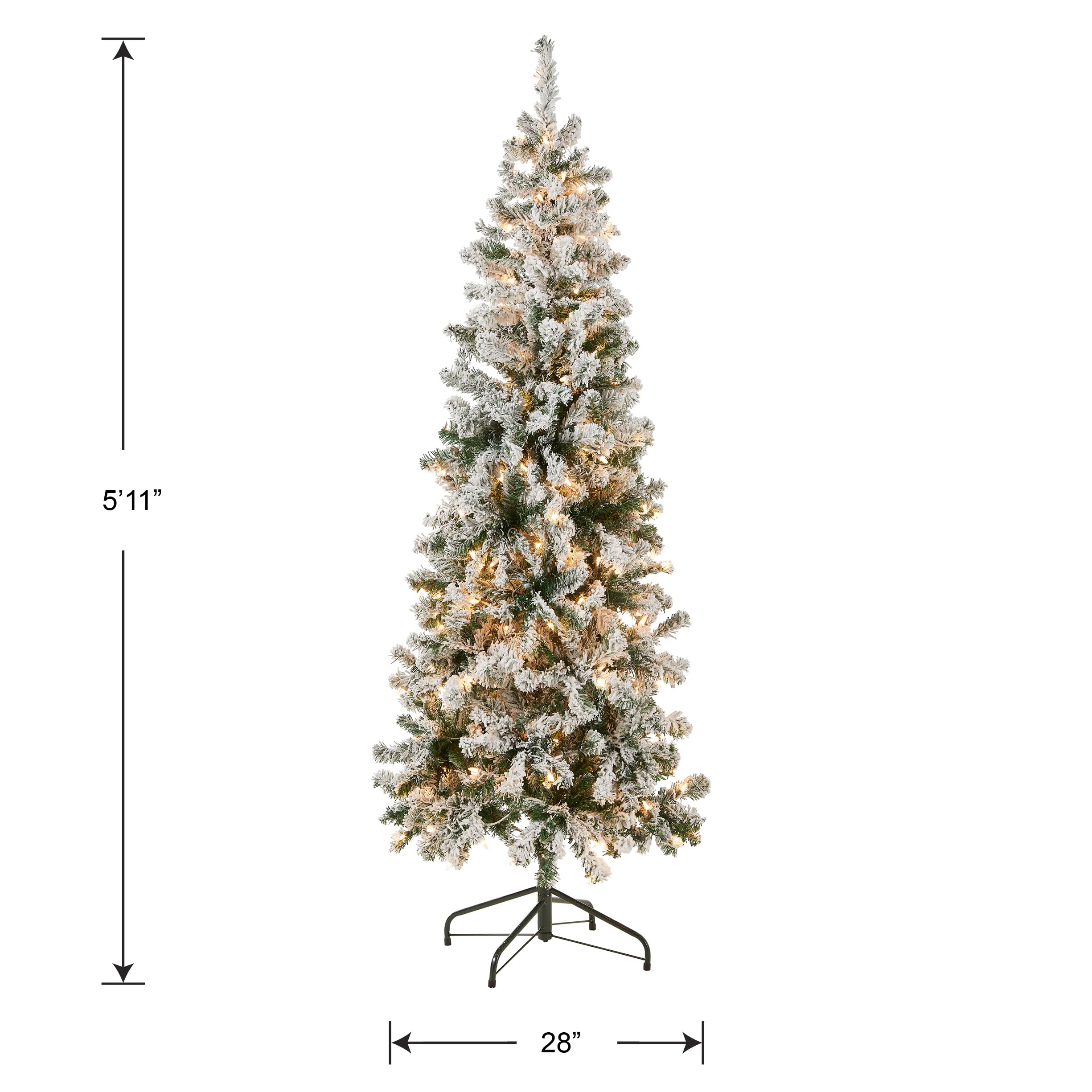 National Tree Company 6 ft Pre-Lit Flocked Acacia Slim Artificial Christmas Tree, 250 Clear Lights, 512 Tips, Includes Stand, Green