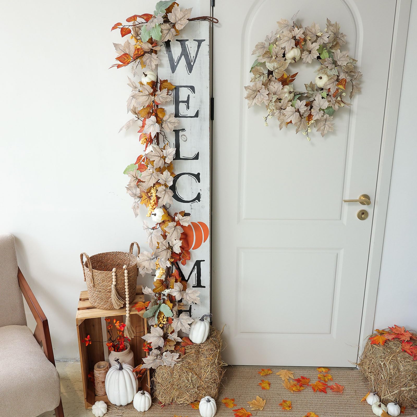Mizii Artificial Sunflower Garland 6FT Fake Silk Sunflowers Flower Garland Autumn Hanging Vines Decorations for Kitchen Table Centerpieces Room Wall Party Wedding Birthday Fall Decor (Orange)