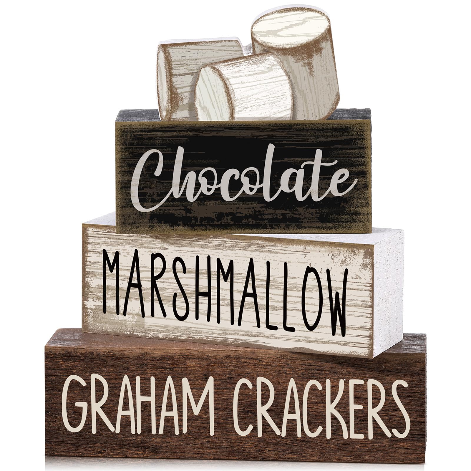 Moucuny 4 Pcs Christmas Table Decor Wooden Hot Cocoa Decoration Christmas Centerpiece Winter Tiered Tray Decor Decorative Red Hot Cocoa Block Signs Gift Farmhouse Xmas Decoration for Home Kitchen
