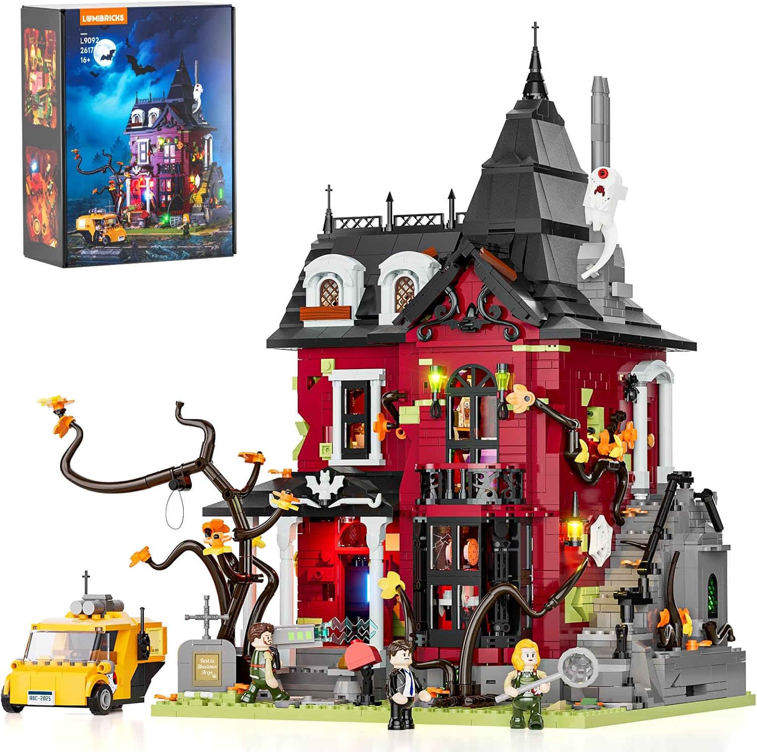 Lumibricks Halloween Midnight Haunted Mansion Lighting Building Bricks Set - Ghost Specter Phantom House City Town Modular Collection Kit 2617 Pcs for Adults & Teens
