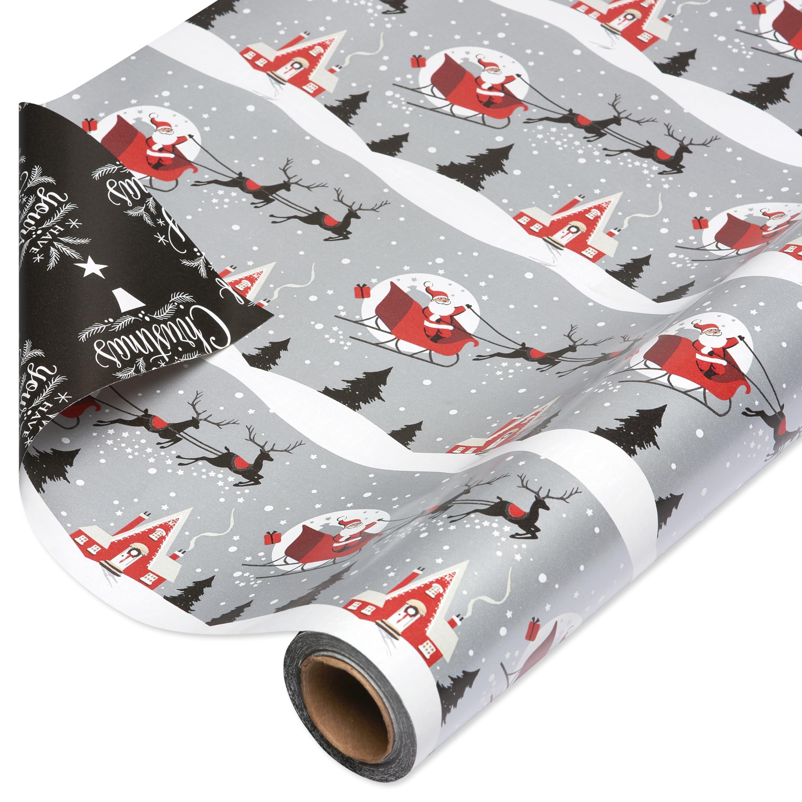 American Greetings Christmas Wrapping Paper, Red and Black Buffalo Plaid Holiday Gift Wrap Set (120 sq.ft., 4 rolls-30 in. x 12 ft., 7 Adhesive Bows, 30 Gift Tag Stickers) Rustic, Snowflakes, Reindeer