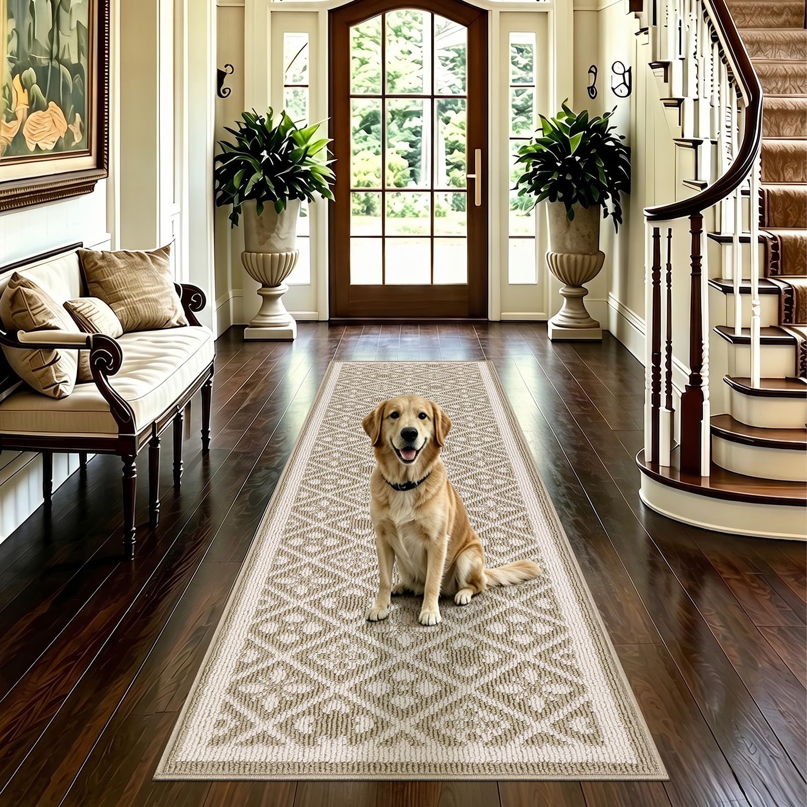Ileading Christmas Entrance Door Mat, Absorbent Dog Mats for Muddy Paws, Low-Profile Small Red Xmas Decor Kitchen Runner Rug with Non-Slip Backing, Machine Washable Entryway Welcome Mat(Red 24"X36")