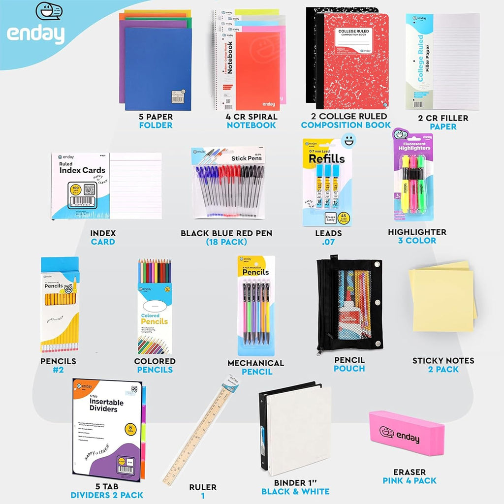 Enday Back to School Supplies High School and College, Premium Quality Kids Supplies Kit For Girls and Boys, 78 Pieces