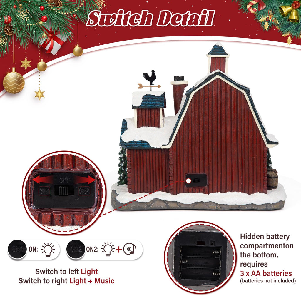 LED Lighted Musical Farmhouse Christmas Village - 10.4" Farm Barn, Large Christmas Collectible Building with Dual Light & Music Modes, Holiday Collectible Gifts for Tabletop, Mantel, Village Display