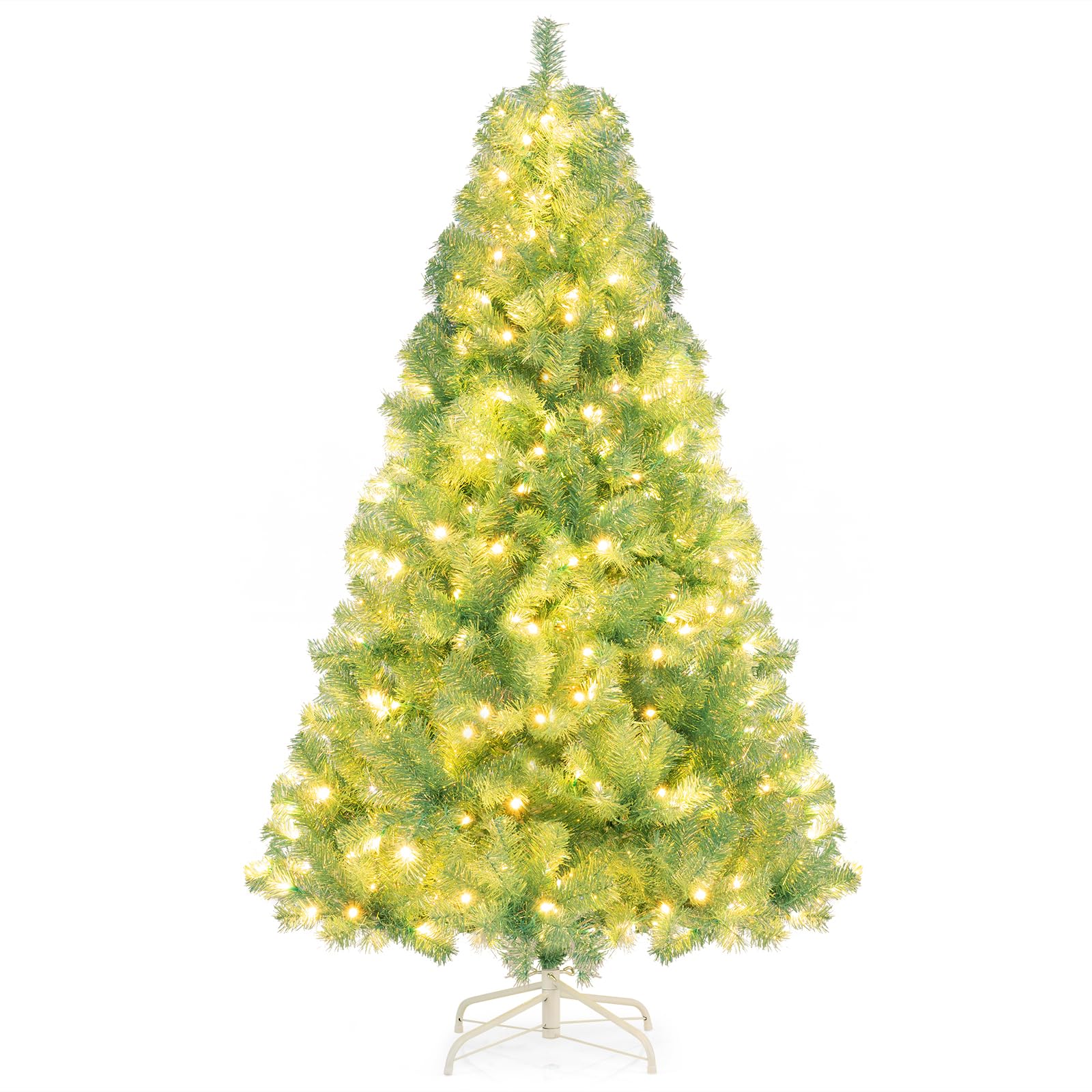 Goplus 7FT Pre-Lit Artificial Christmas Tree Auto-Spread/Close up Branches 11 Flash Modes with Multicolored 400 LED Lights & Metal Stand