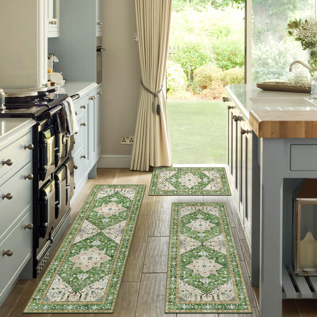 Yamaziot Christmas Kitchen Rugs Sets of 3, Non Slip Kitchen Mats for Floor with Rubber Backing, Holiday Christmas Snowflake Runner Rug Decor Home Decorations for Kitchen, Laundry Room, Hallway