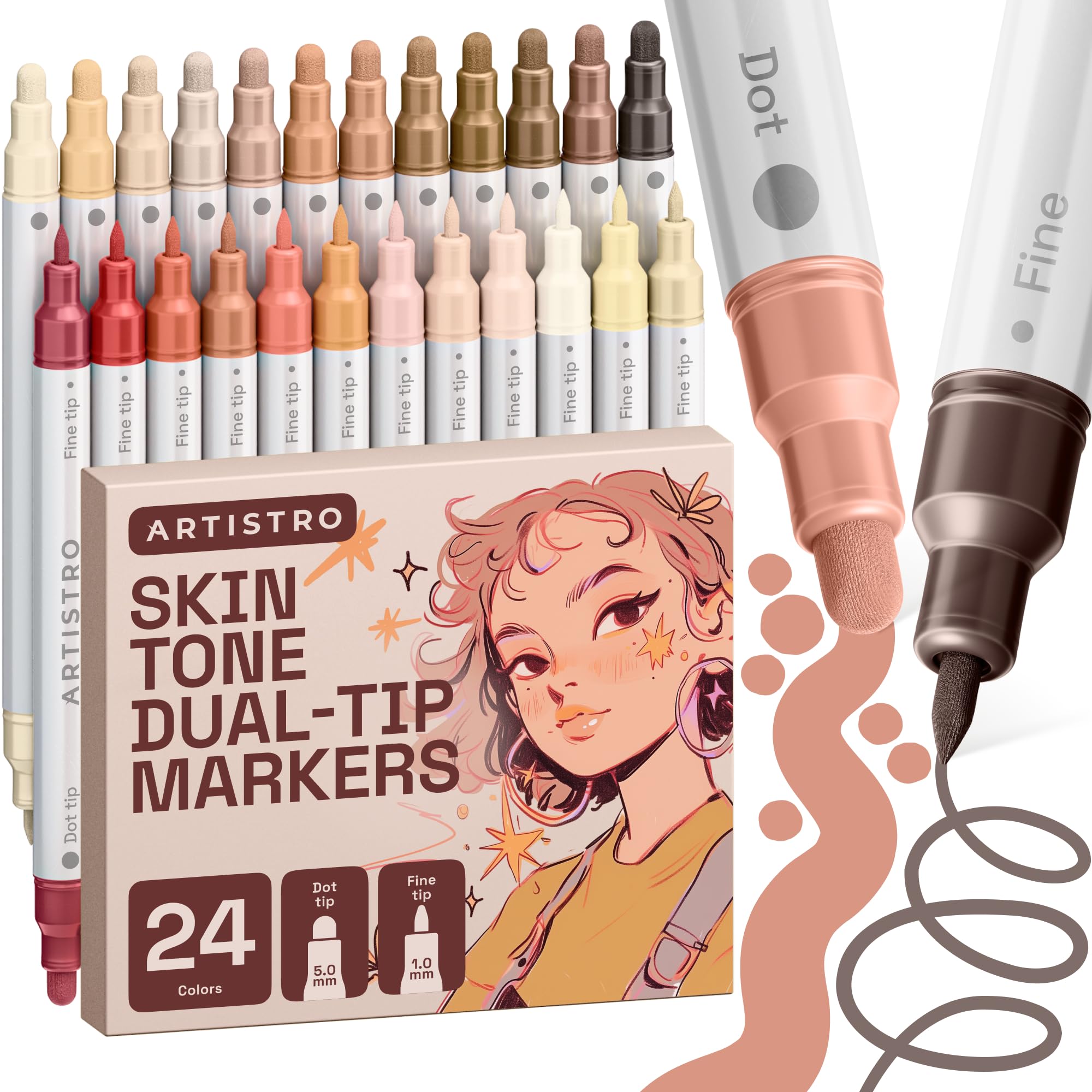 ARTISTRO 36 Dual Tip Pens, Dot & Fine Tips Paint Markers – Paint Pens Set for Fabric, Rock, Glass, Wood, Coloring Books – Arts & Crafts Gift – Classroom Must Haves & School Supplies