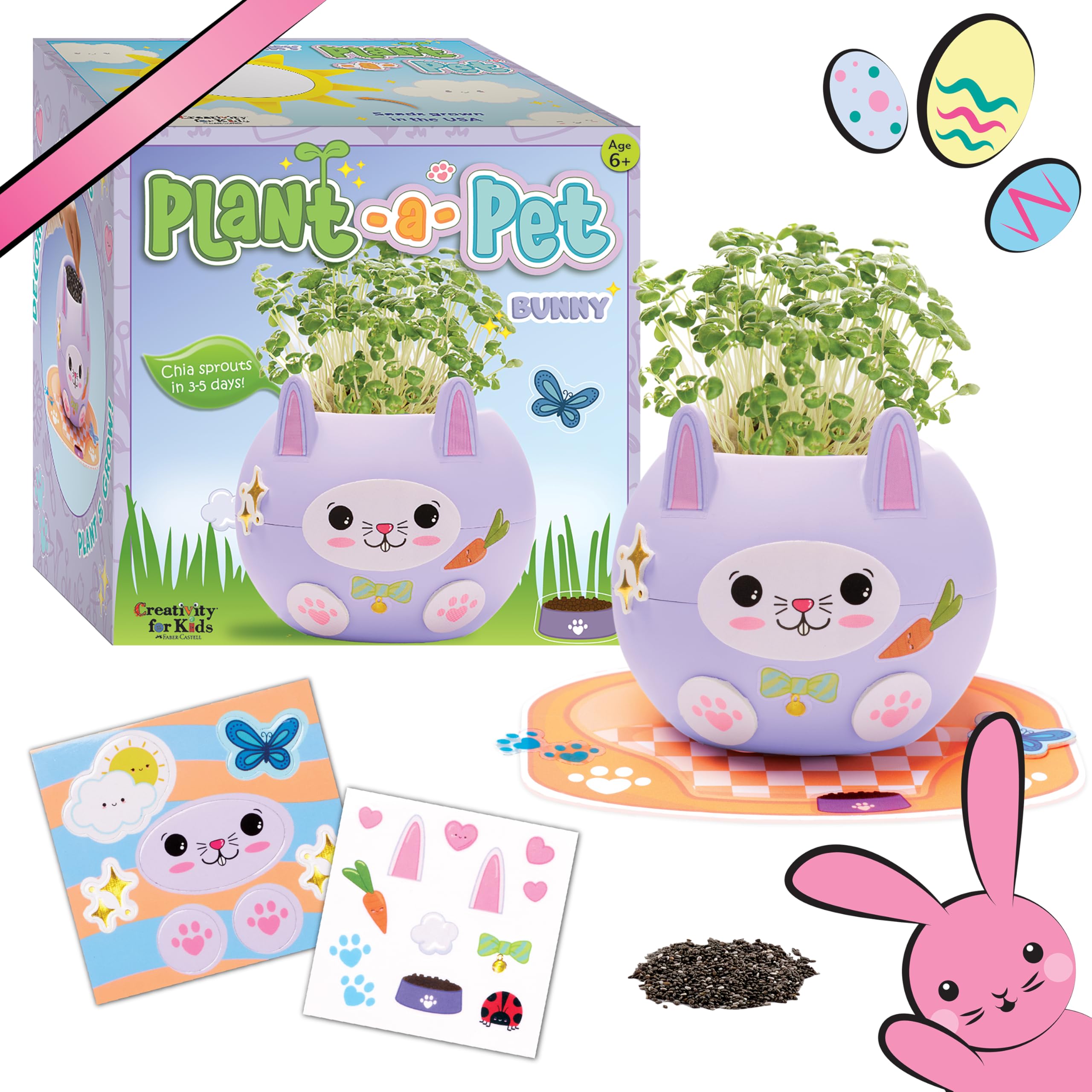 Creativity for Kids Plant-A-Pet: Kitty - Arts and Crafts for Kids, Mini Gifts for Girls and Screen Free Summer Fun for Kids, Chia Seed Plant Pet (Ages 6+)