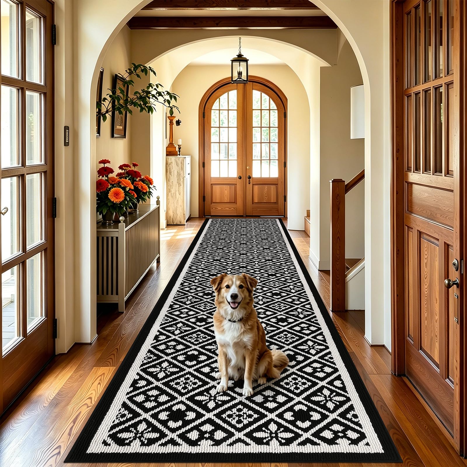 Ileading Christmas Entrance Door Mat, Absorbent Dog Mats for Muddy Paws, Low-Profile Small Red Xmas Decor Kitchen Runner Rug with Non-Slip Backing, Machine Washable Entryway Welcome Mat(Red 24"X36")