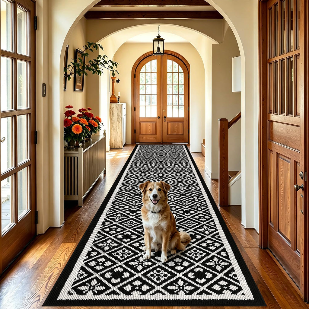 Ileading Christmas Entrance Door Mat, Absorbent Dog Mats for Muddy Paws, Low-Profile Small Red Xmas Decor Kitchen Runner Rug with Non-Slip Backing, Machine Washable Entryway Welcome Mat(Red 24"X36")