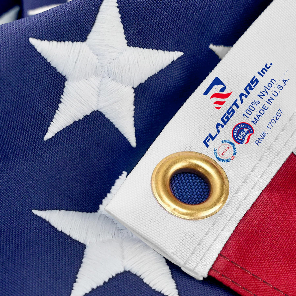 American Flag Durable Nylon 3x5 Ft Outdoor Heavy Duty,100% Nylon fabric made in the USA ,Longest Lasting Non Fading American Flags for Outside 3x5,Waterproof Embroidered American Flag, All Weather US Flags Use Outdoor High Wind,Tear Proof America Flag Sew