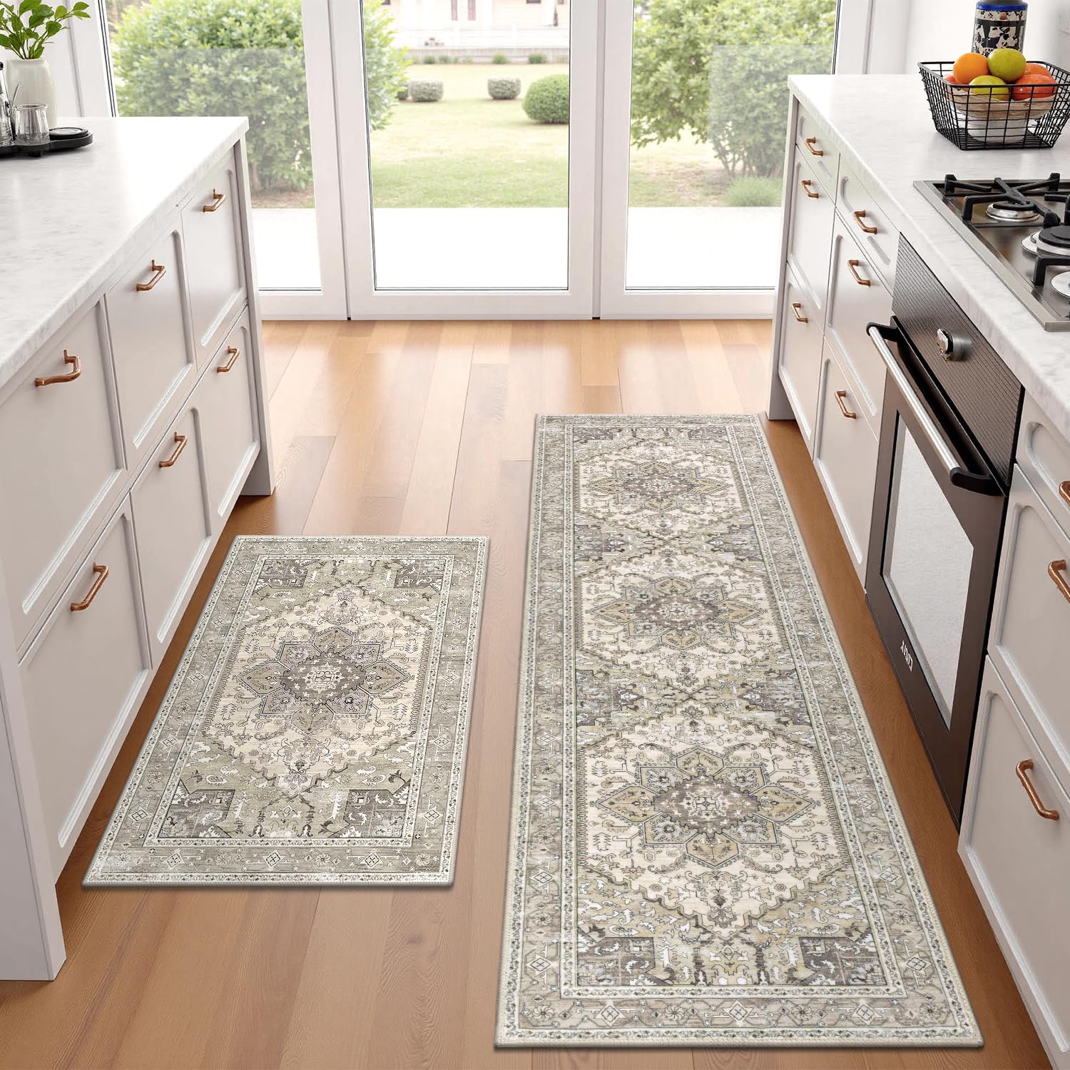 Yamaziot Christmas Kitchen Rugs Sets of 3, Non Slip Kitchen Mats for Floor with Rubber Backing, Holiday Christmas Snowflake Runner Rug Decor Home Decorations for Kitchen, Laundry Room, Hallway