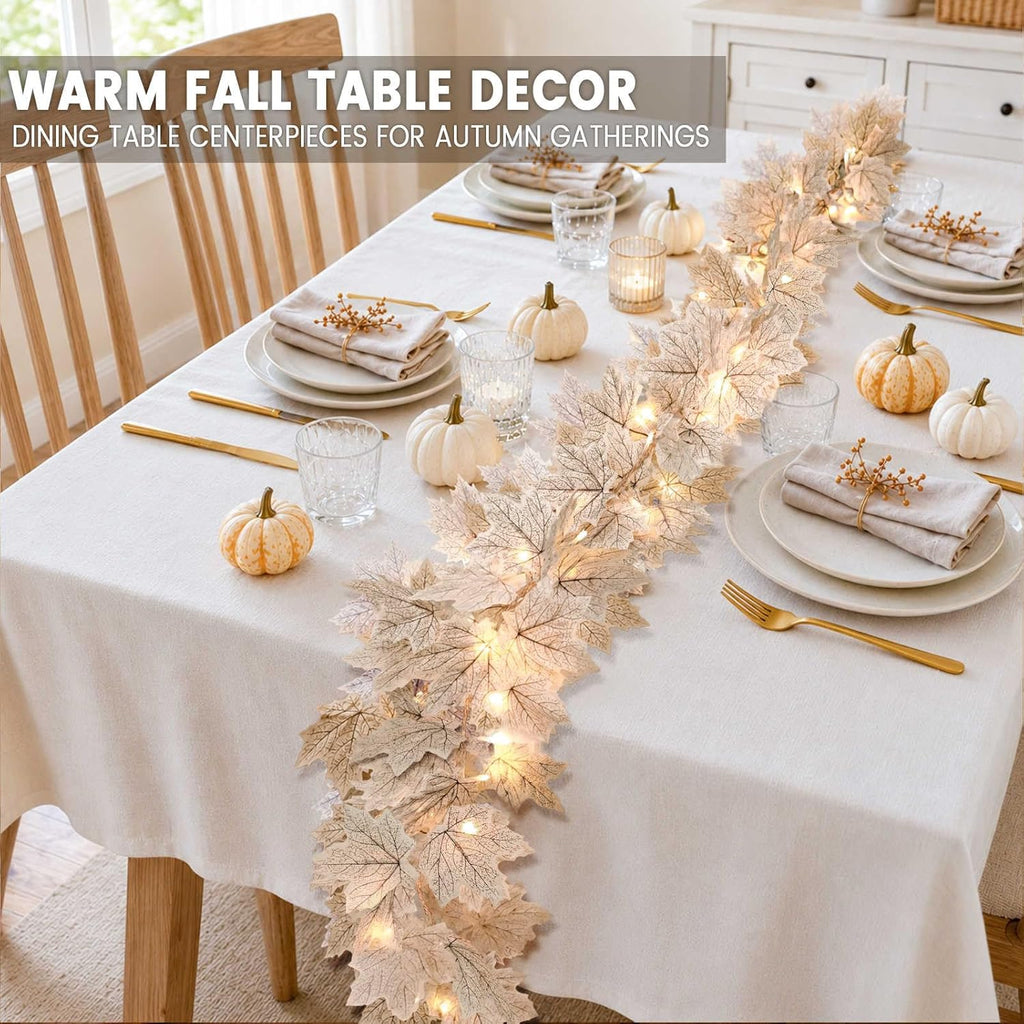 2 Pack Fall Decor Fall Garland with Lights Fall Decorations for Home, Lighted Maples Leaves Garland Total 13Ft 40LED Battery Operated Halloween Thanksgiving Christmas Decor Home Mantel Indoor Outdoor