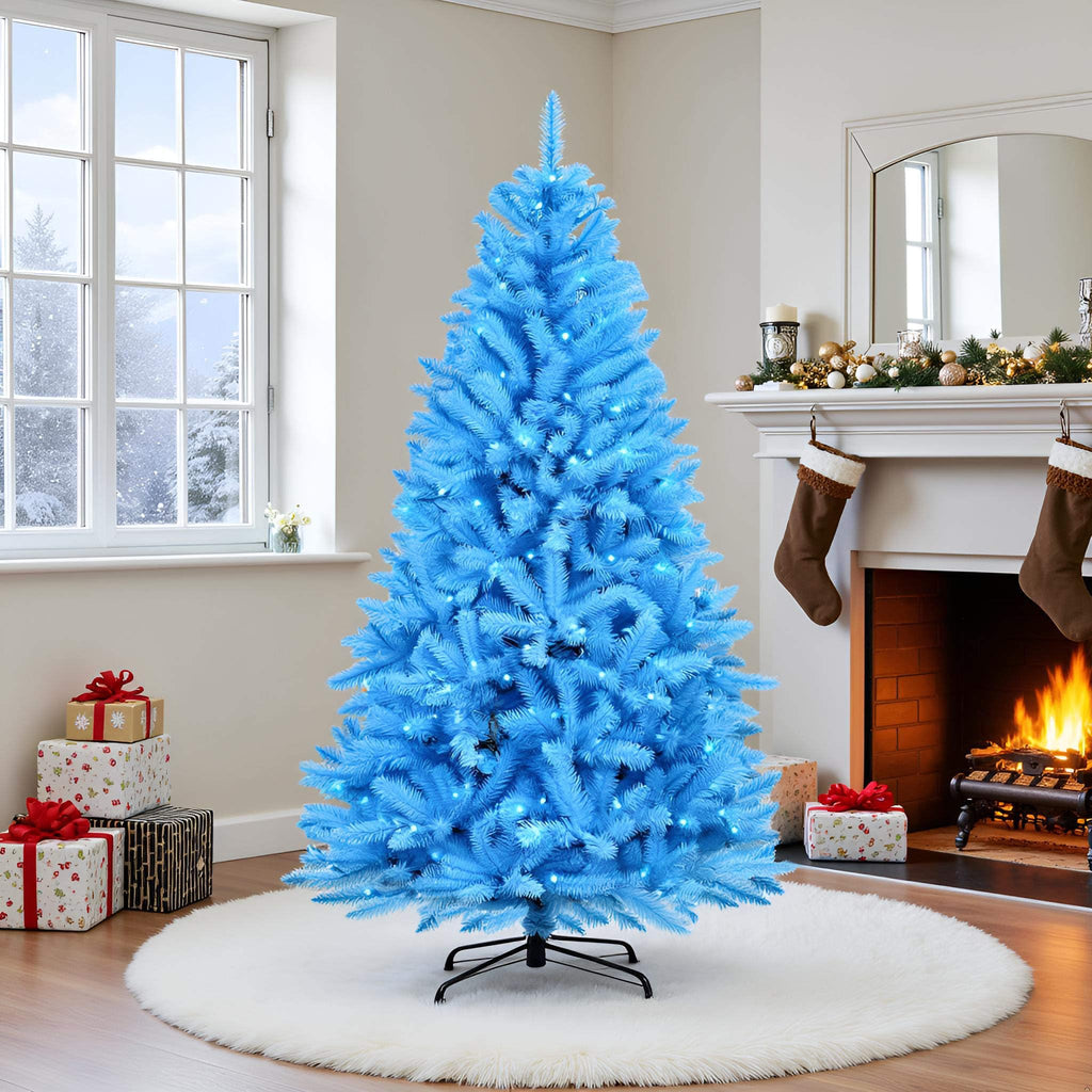 6.5ft Pre-lit Artificial Blue Christmas Tree with 300 LED Blue UL Listed String Lights (Blue)