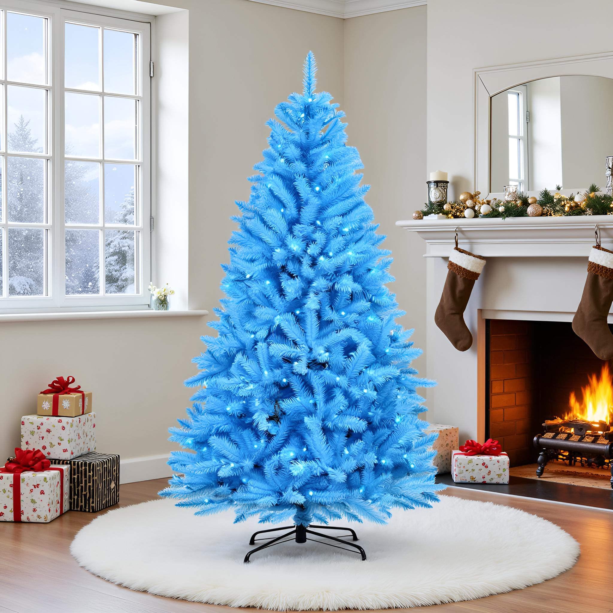 6.5ft Pre-lit Artificial Blue Christmas Tree with 300 LED Blue UL Listed String Lights (Blue)