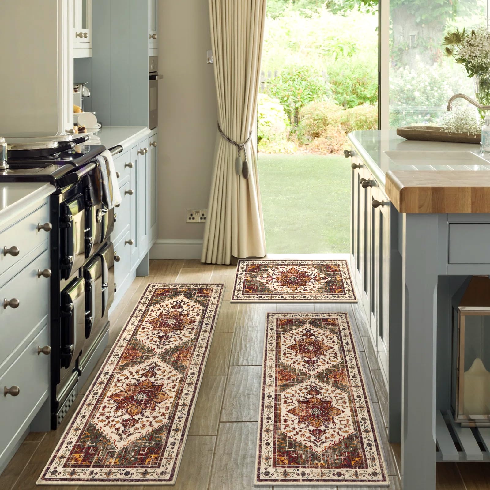 Yamaziot Christmas Kitchen Rugs Sets of 3, Non Slip Kitchen Mats for Floor with Rubber Backing, Holiday Christmas Snowflake Runner Rug Decor Home Decorations for Kitchen, Laundry Room, Hallway